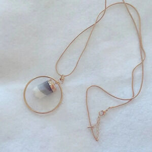 - BOHEMIAN CHIC GOLD GREY AGATE HOOP CRYSTAL PENDANT 32”